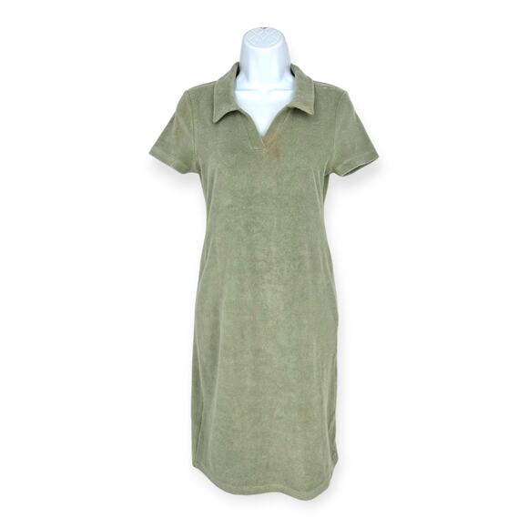 Topshop | Size 8 | Towelling Collared Mini Dress In Sage Green - Picture 4 of 12